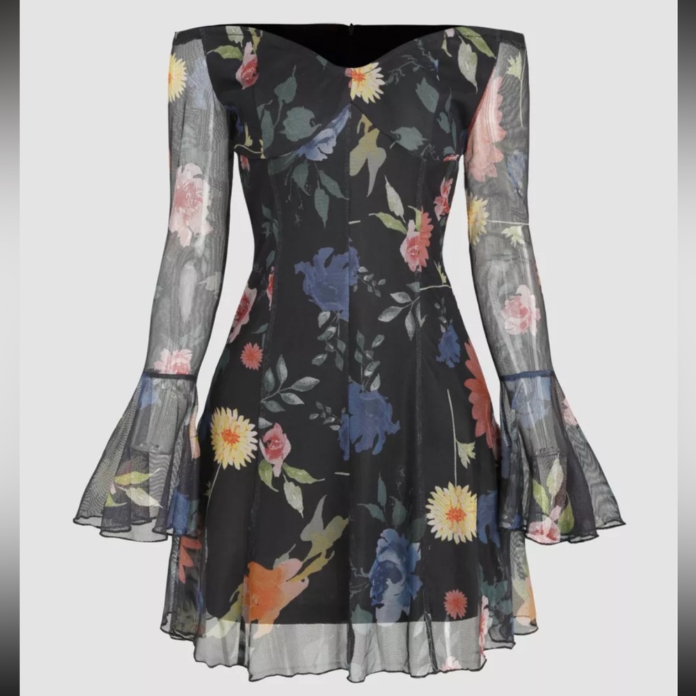 Mesh Off-Shoulder Floral Mini Dress